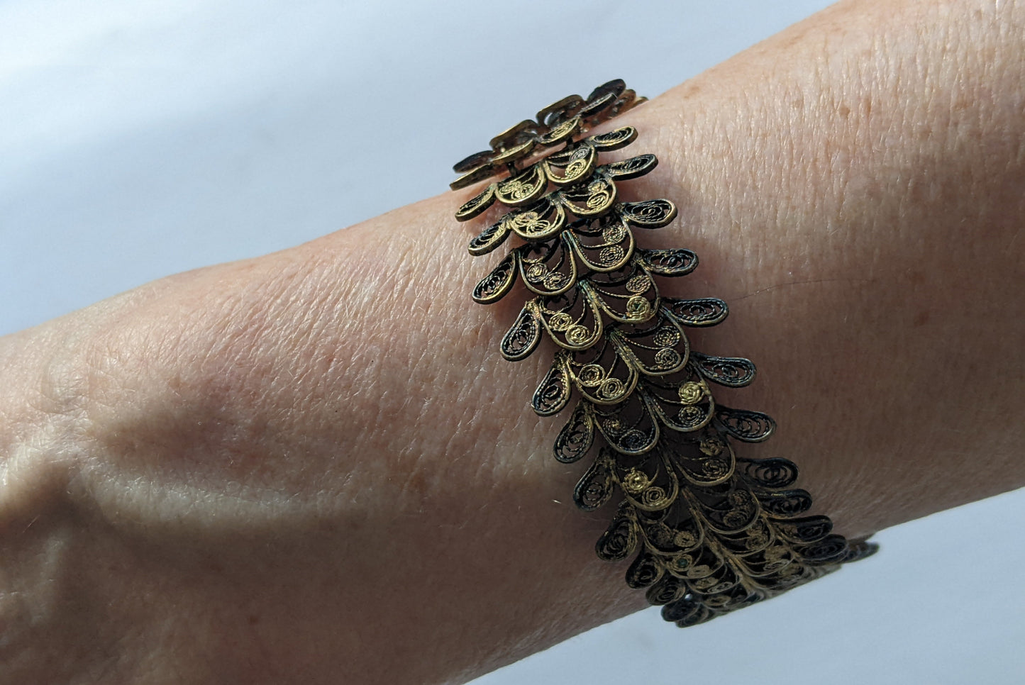 European filigree bracelet on a wrist