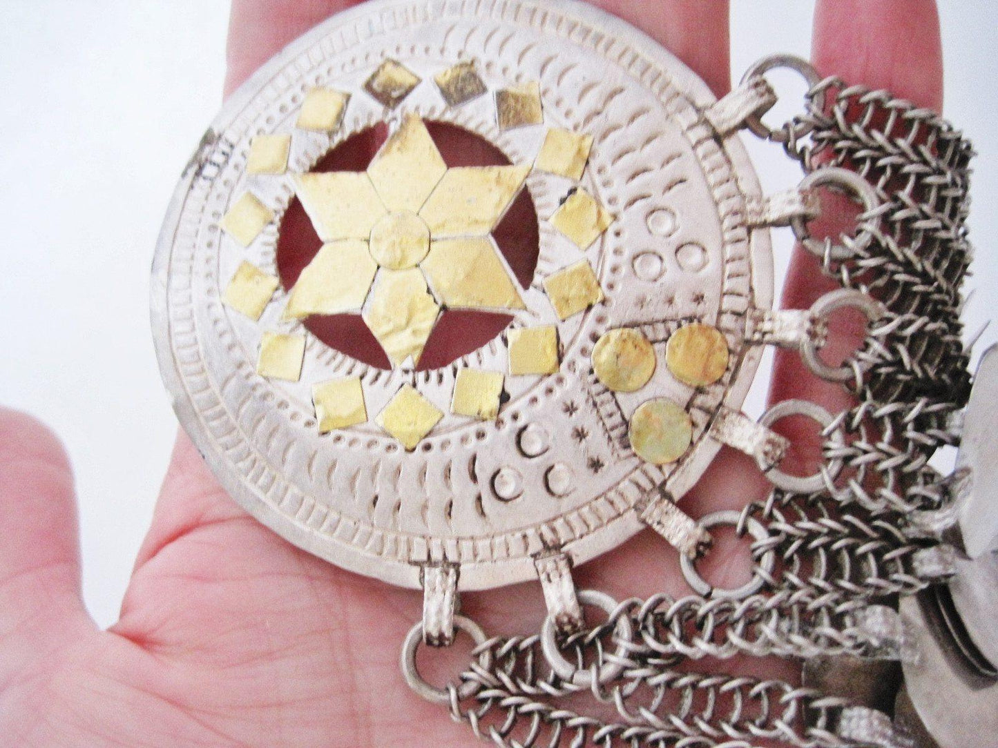 Omani Hair Ornament, Silver with Gold Leaf Pendant - Anteeka