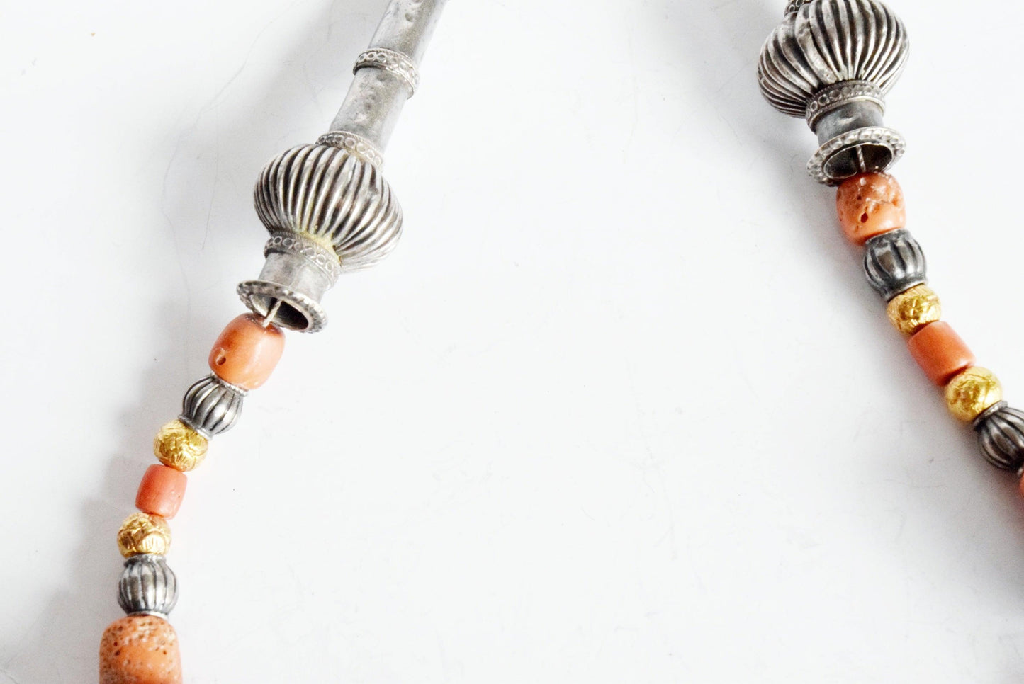 Silver and Coral Necklace with Vintage Amulet - Anteeka