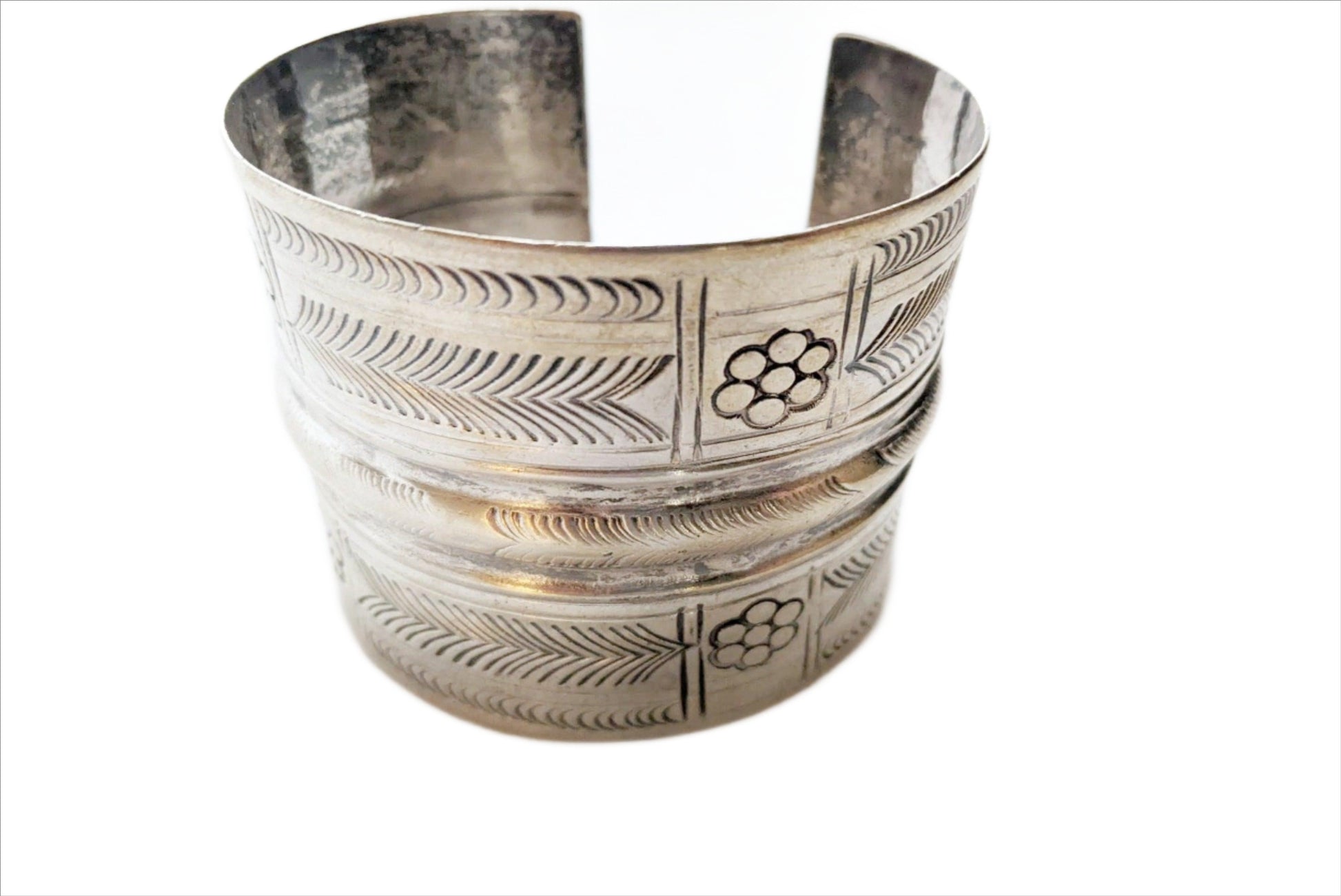 Vintage 800 Silver Berber Wide Cuff Bracelet by Muhammad Makkawi - Anteeka