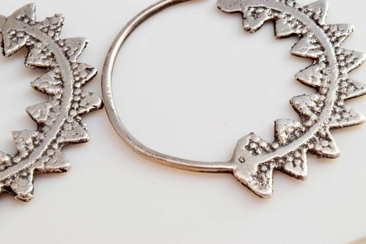 Vintage Algerian Silver Hoop Earrings - Anteeka