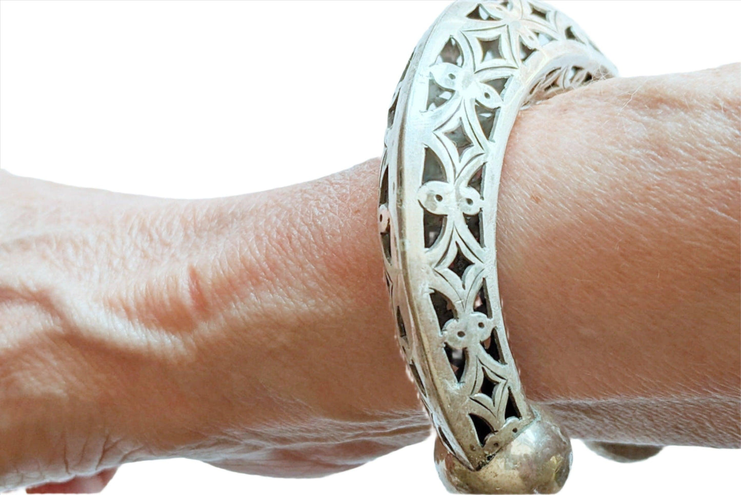 Vintage Artisan Silver Open Work Cuff Bracelet - Anteeka
