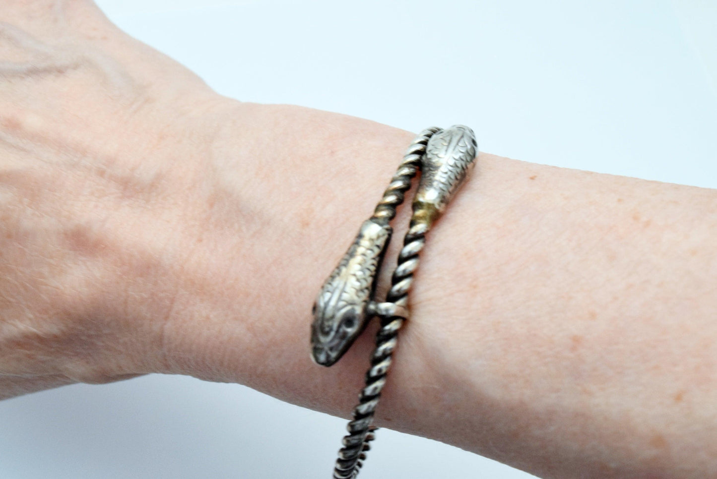 Vintage Berber Tunisian Silver Snake Bracelet - Anteeka