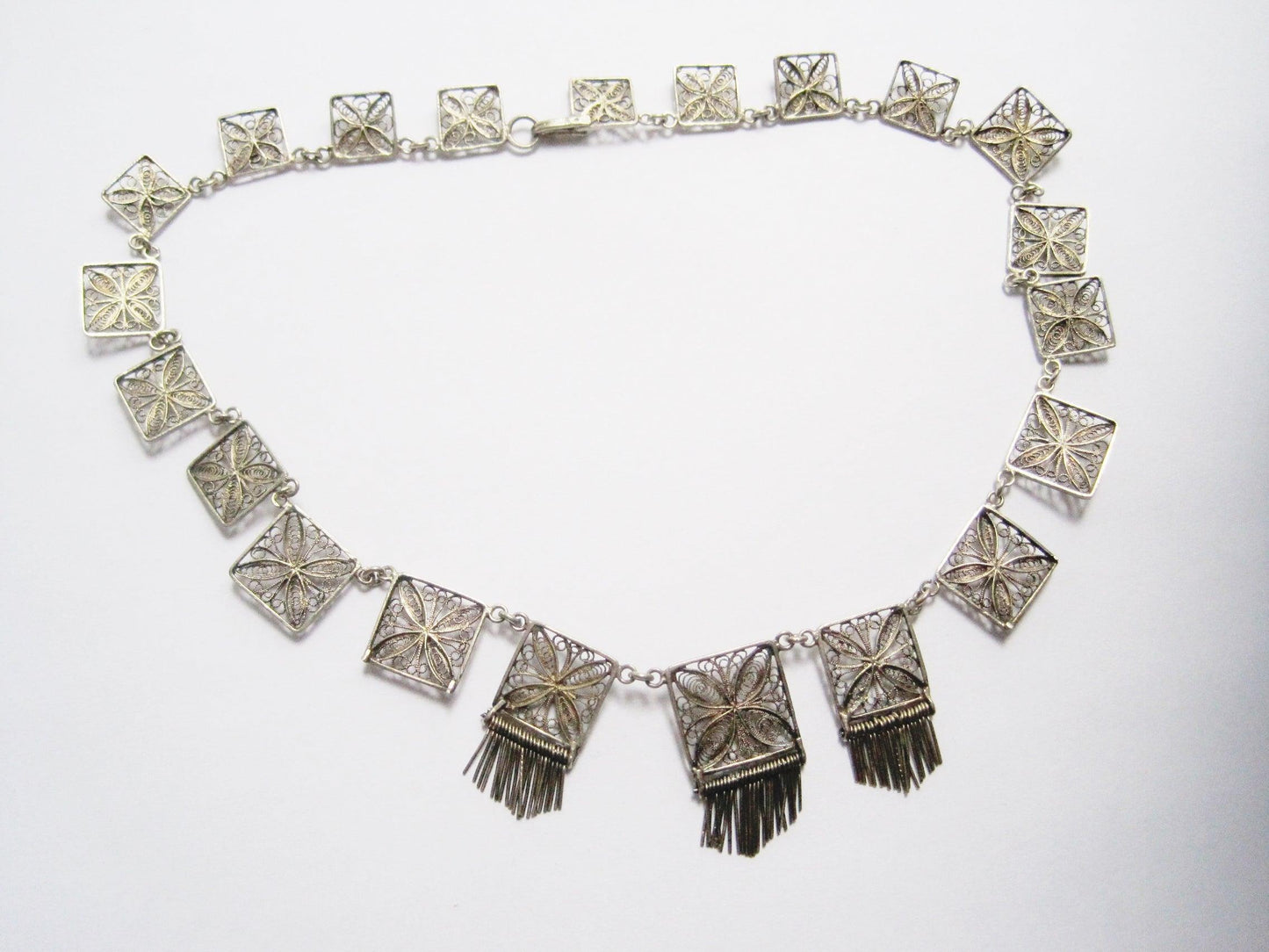 Vintage Delicate European Silver Filigree Choker Necklace - Anteeka
