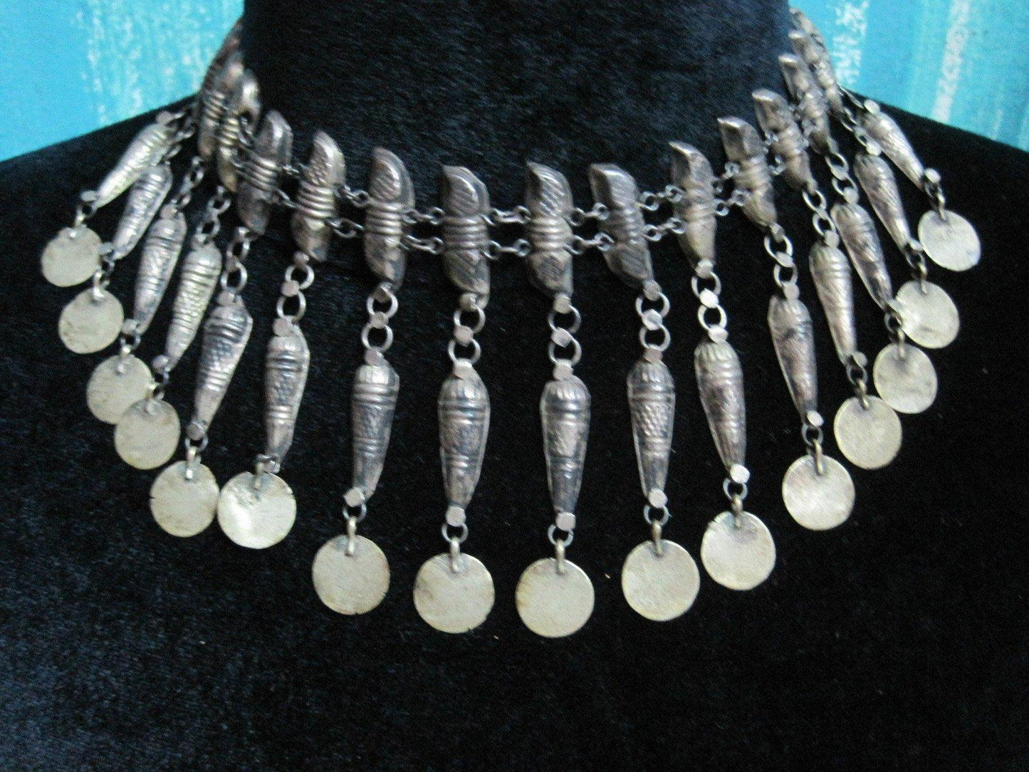 Antique Double Layer Silver Choker Fish Necklace from the Ottoman Era - Anteeka