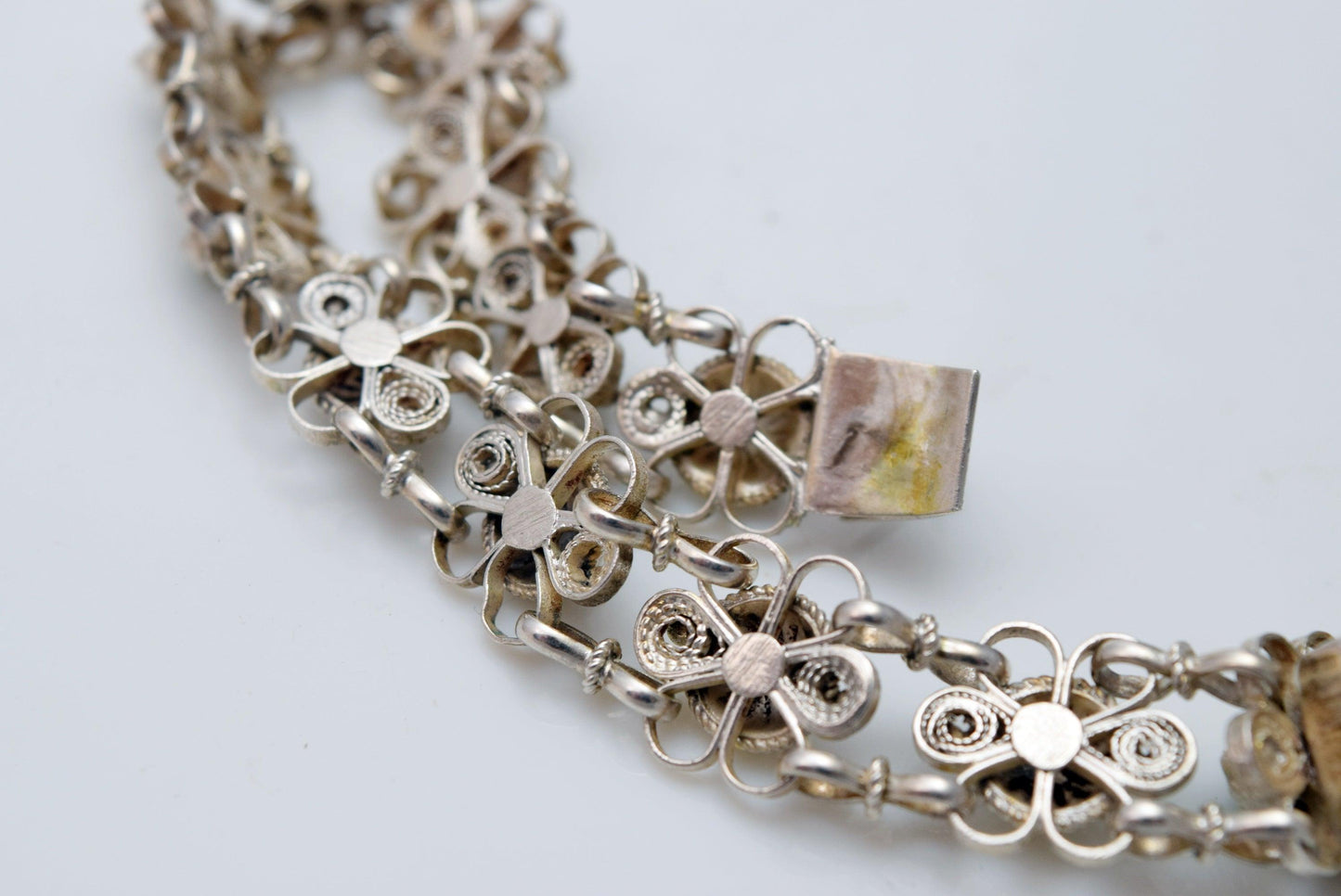 Vintage Egyptian silver and turquoise Link Bracelet - Anteeka