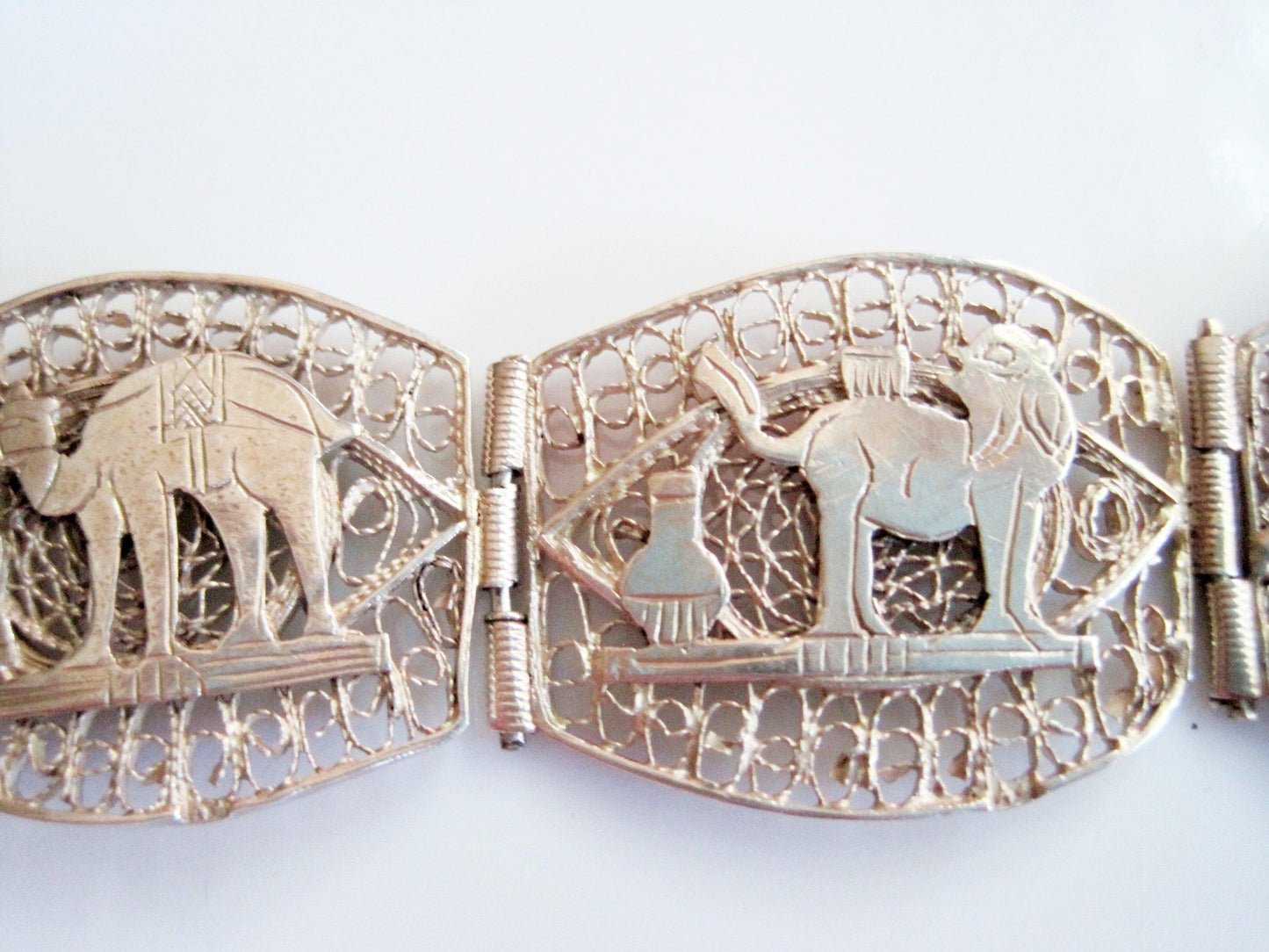 Vintage Egyptian Silver Filigree Panel Bracelet - Anteeka