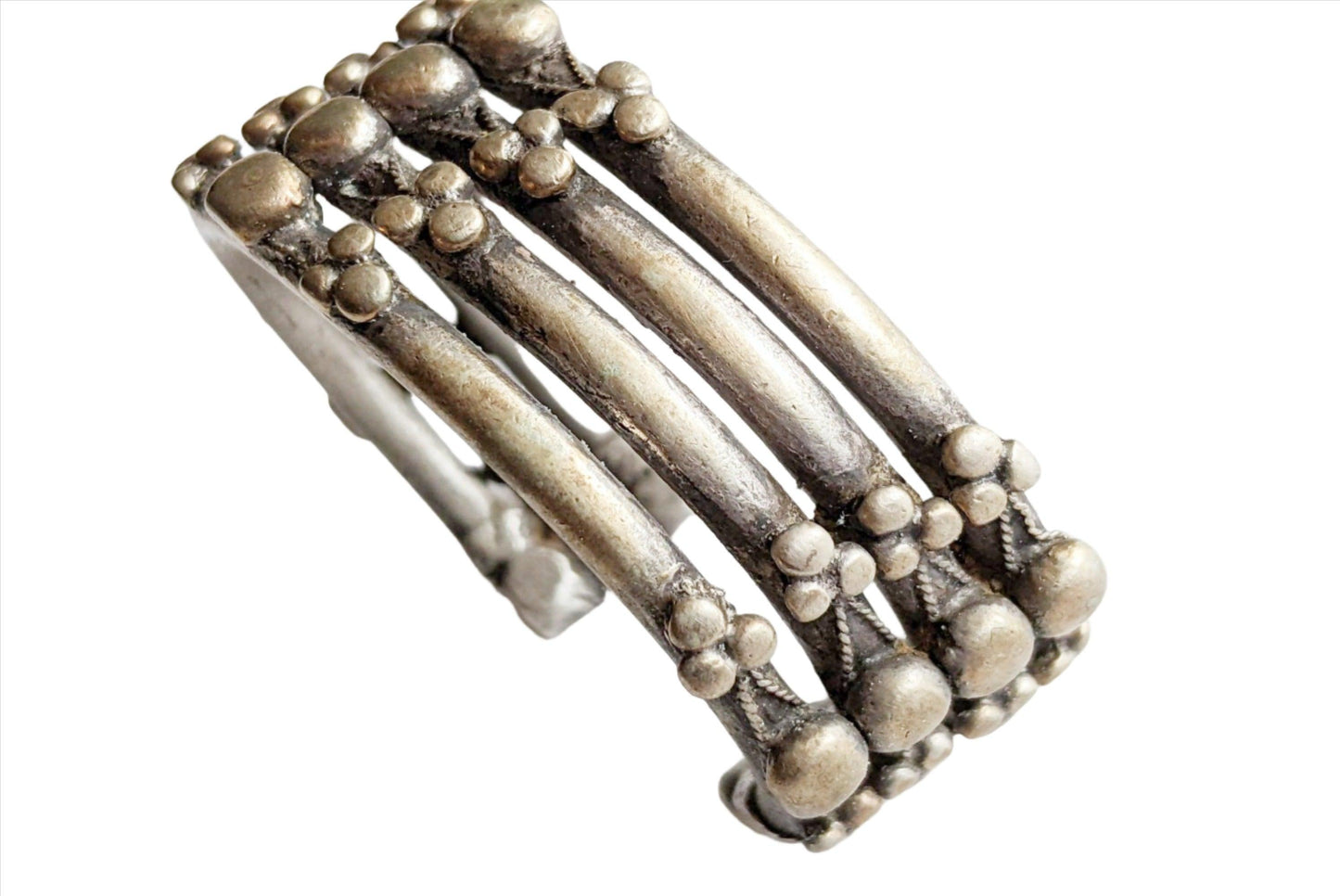 Vintage Four-Tier Nubian Silver Currency Bracelets Made in Egypt - Anteeka