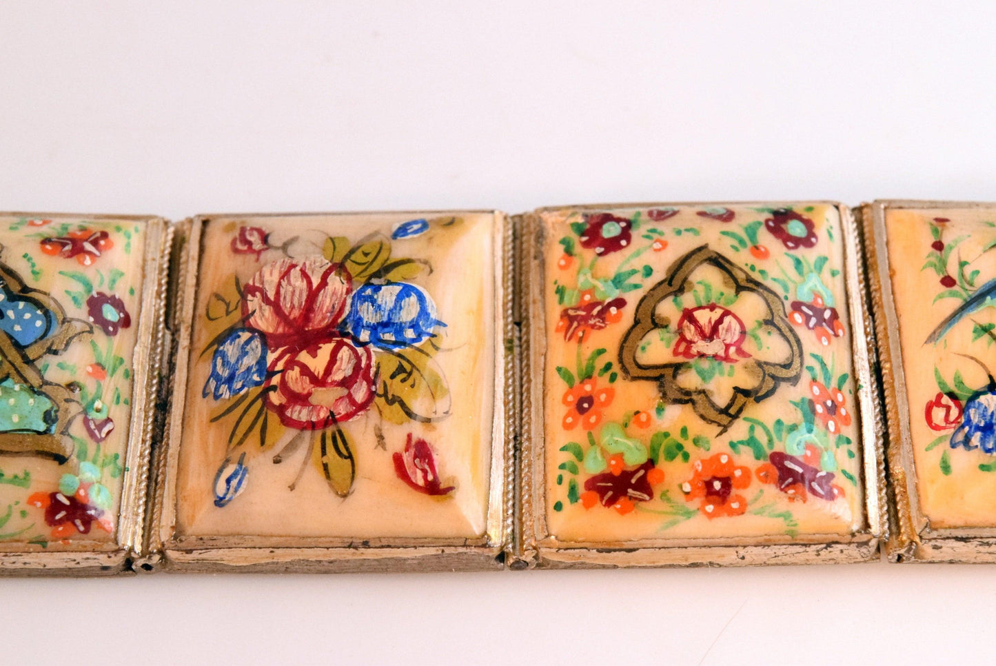 floral motif on bone bracelet