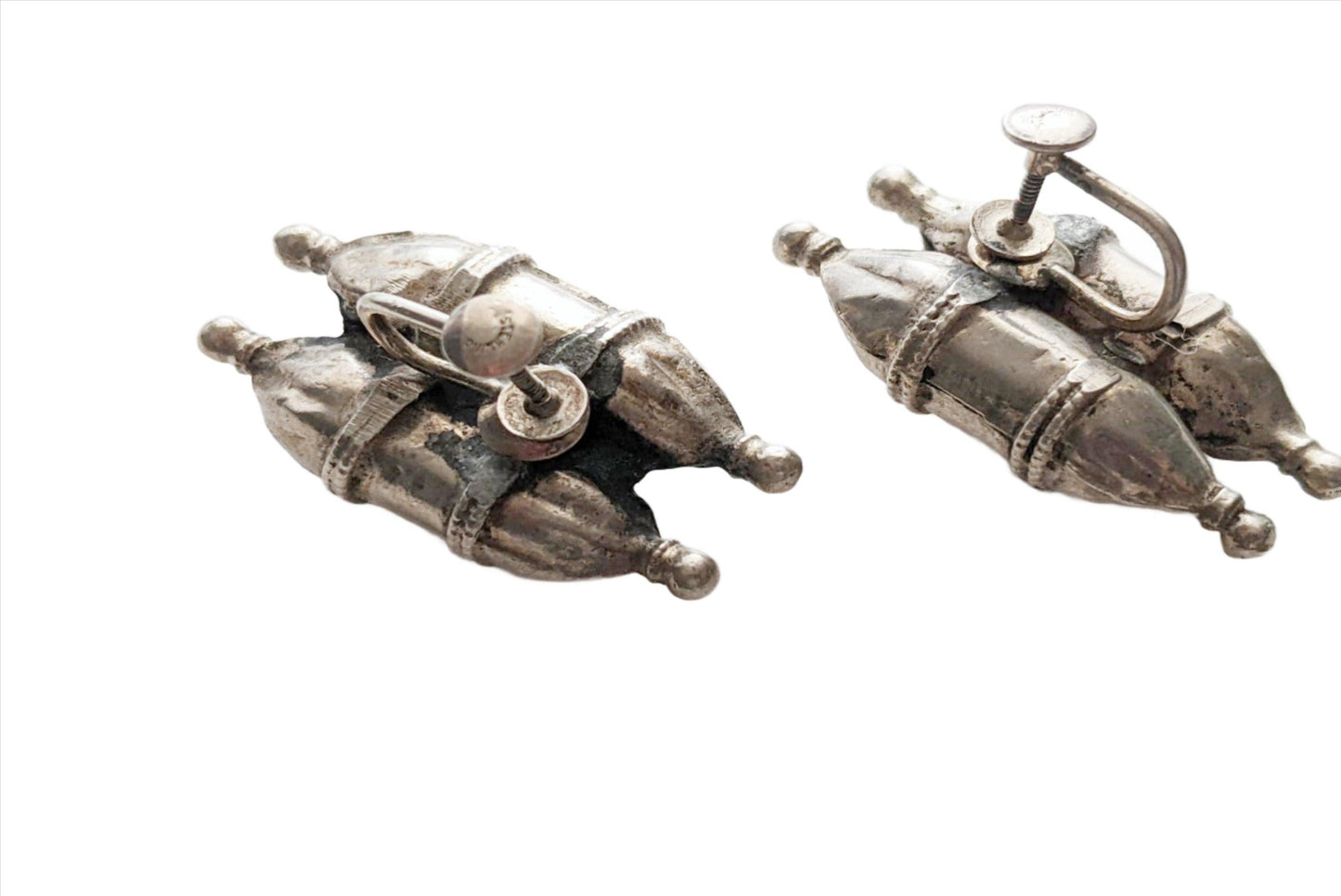 Vintage Indian Silver Amulet Screw back Earrings - Anteeka