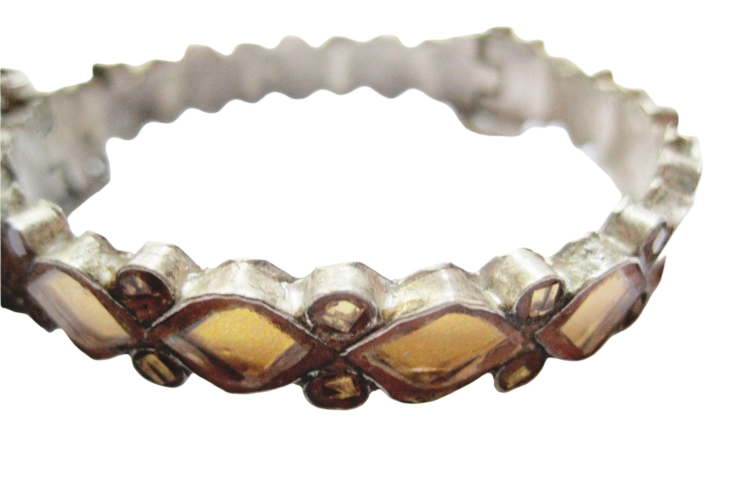 Vintage Kundan Bangle Bracelet with Glass Insets on Gold Foil - Anteeka