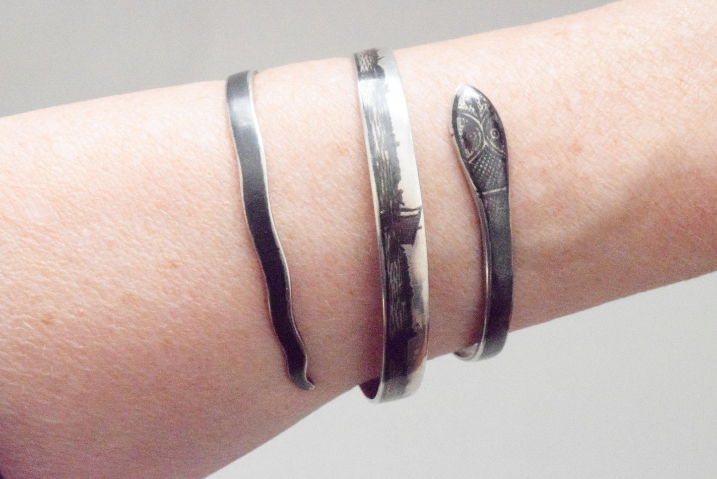 Vintage Middle East Silver and Niello Triple Coil Snake Bracelet - Anteeka