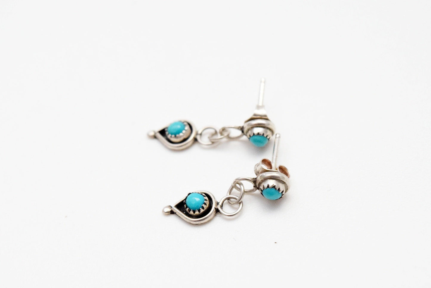 Vintage Native American Small Sterling Silver and Turquoise Dangle Earrings - Anteeka