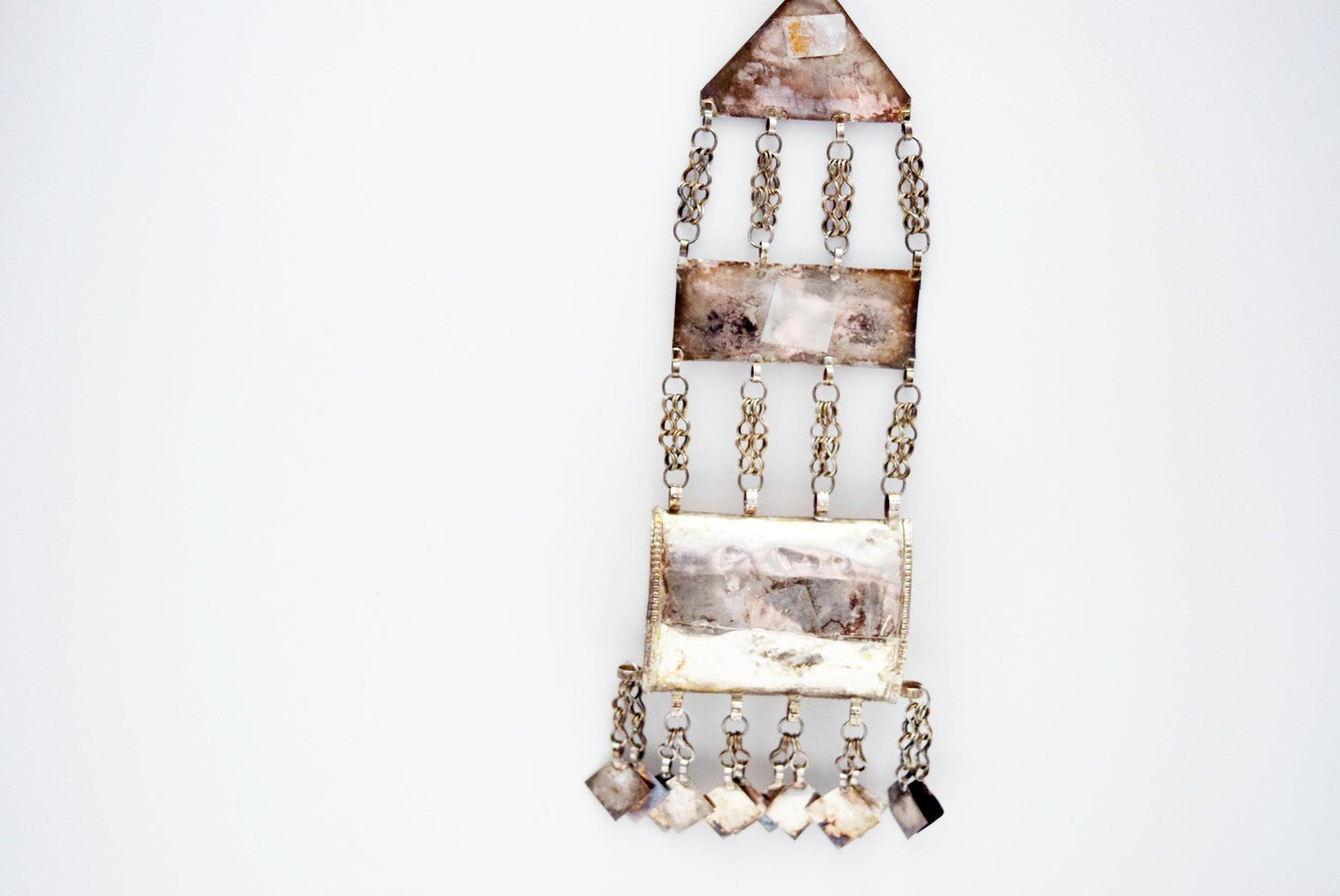 Vintage Omani Headdress Ornament, Silver with Gold Leaf Pendant - Anteeka