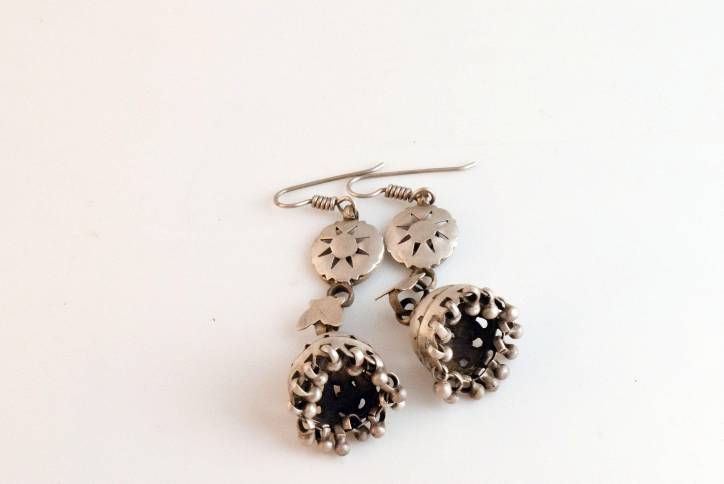 Vintage Rajasthan Indian Silver Jumka Earrings - Anteeka
