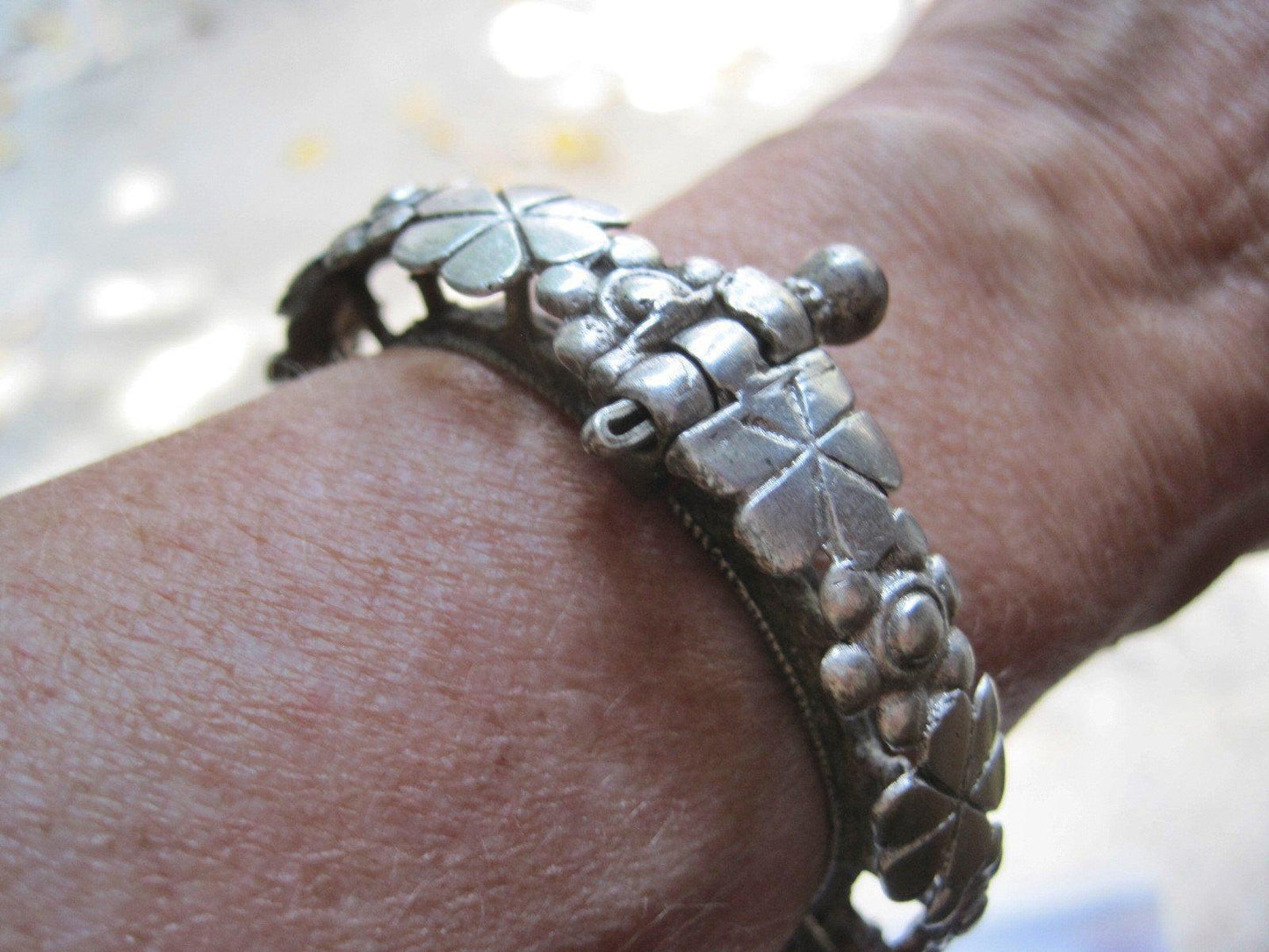 Vintage Rajasthan Silver Tribal Bracelet Rigid Bangle - Anteeka