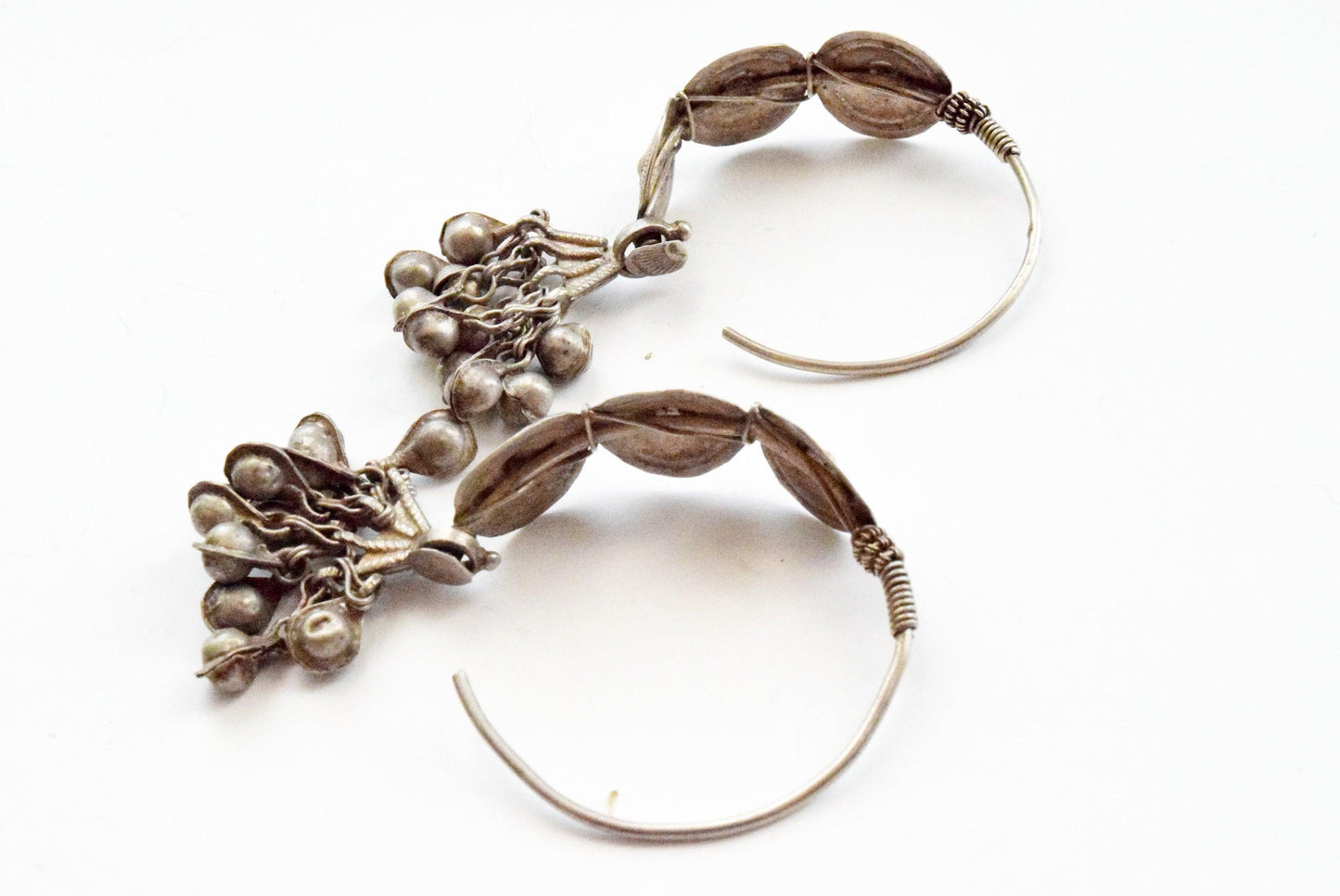 Vintage Silver Afghani Hoop Earrings with Dangles - Anteeka