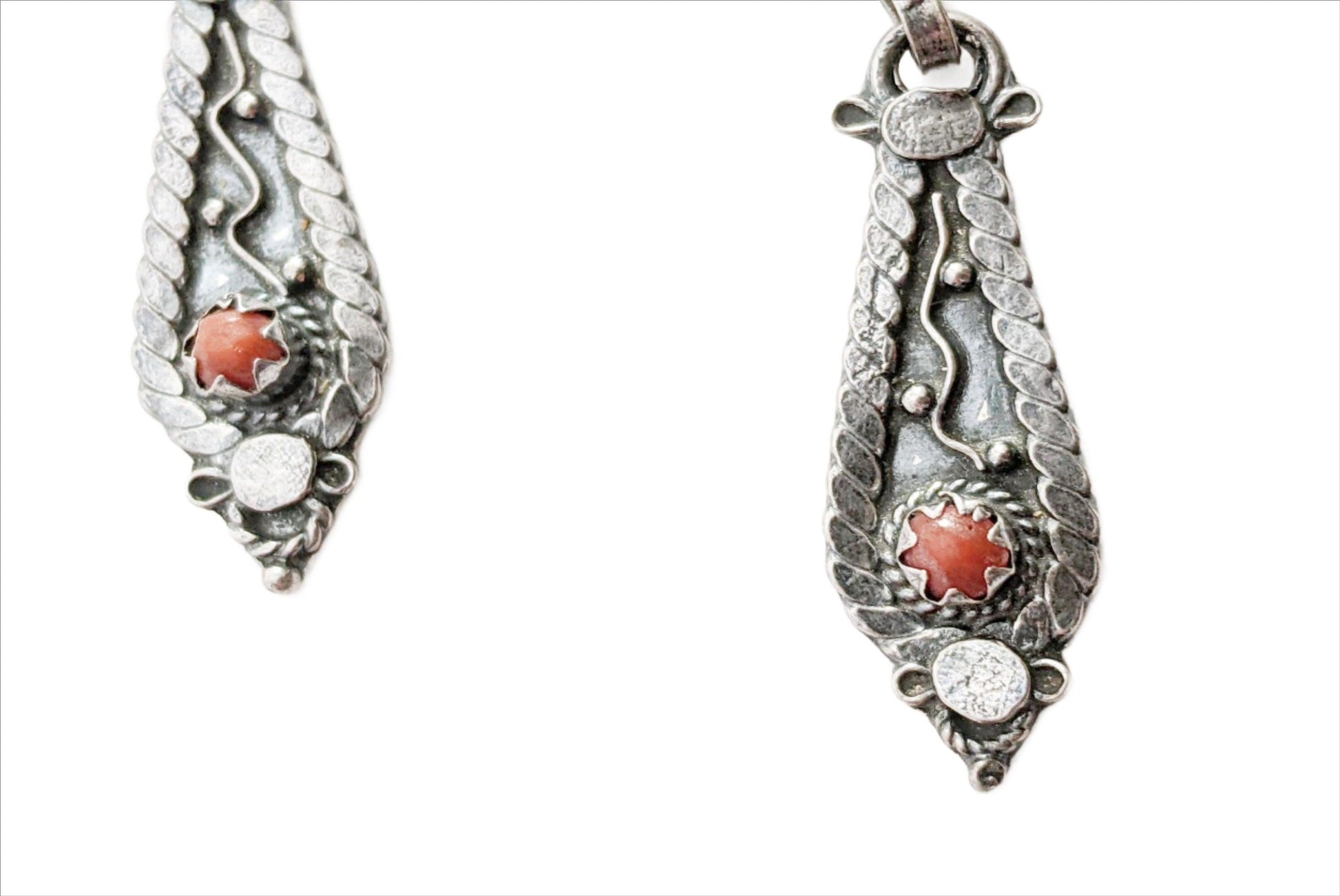 Vintage Silver and Coral Algerian Earrings - Anteeka