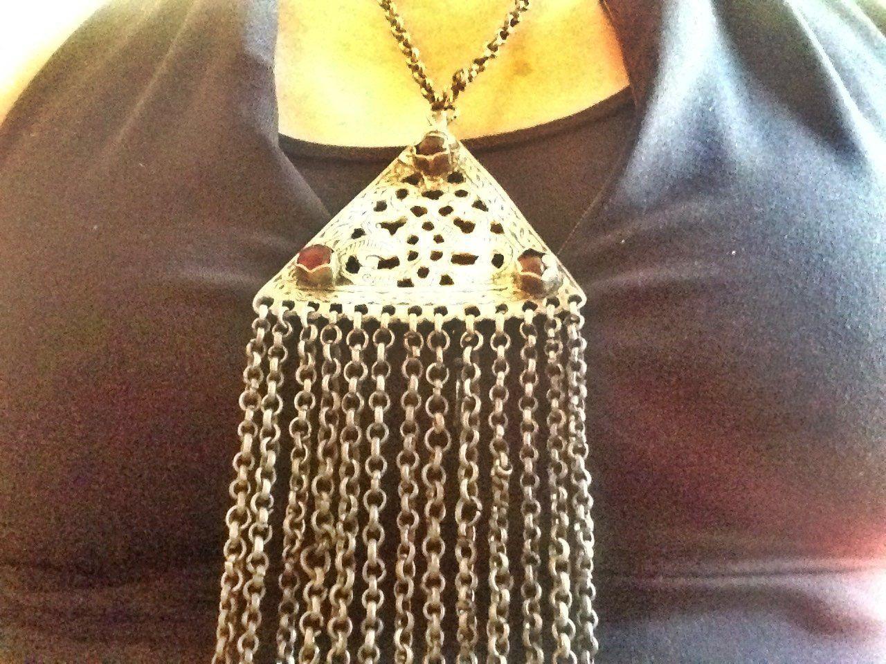 Vintage Silver and Coral Berber Necklace from Tunisia - Anteeka