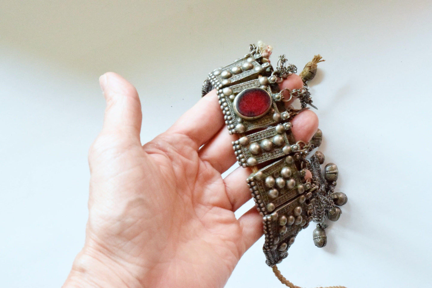 Vintage Silver Bedouin Choker Necklace with Long Chains - Anteeka