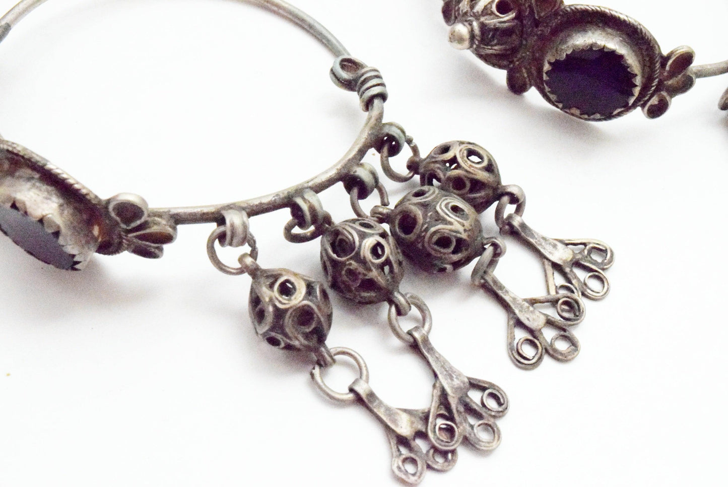 Vintage Silver Berber Hoop Earrings Set from Morocco - Anteeka
