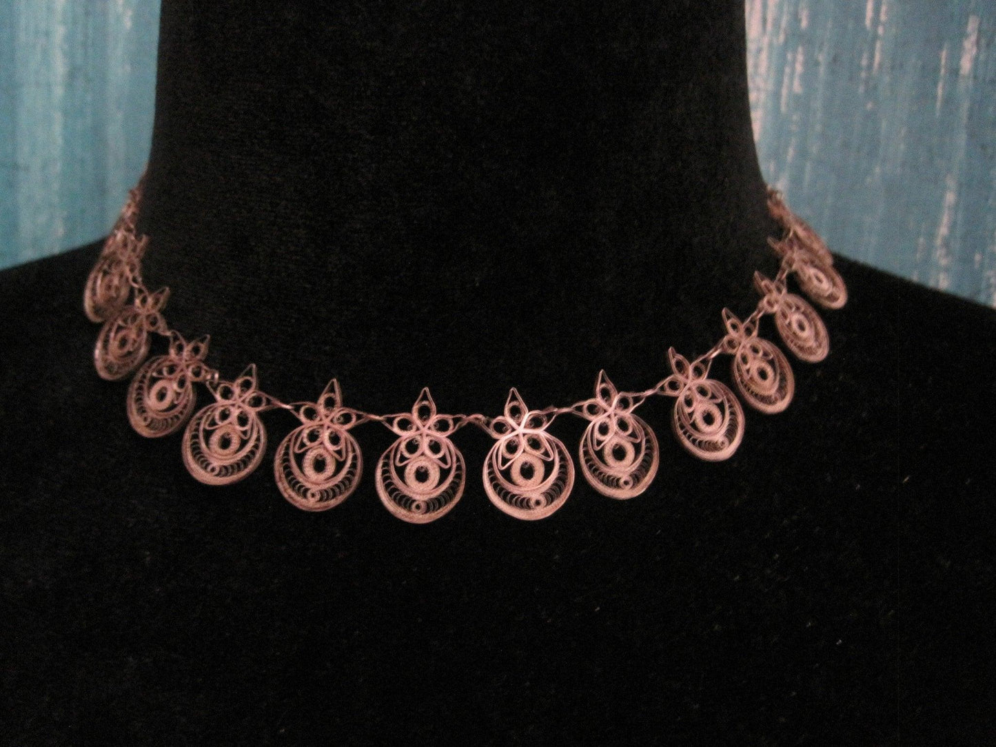 Vintage Silver Filigree Middle East Crescent Moon and Star Necklace - Anteeka