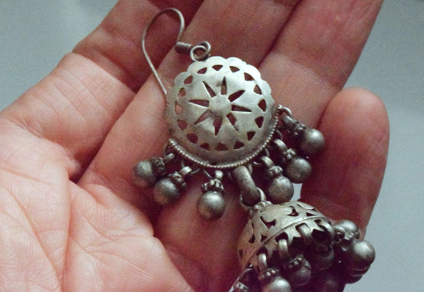 Vintage Silver Indian Jhumka Earrings - Anteeka