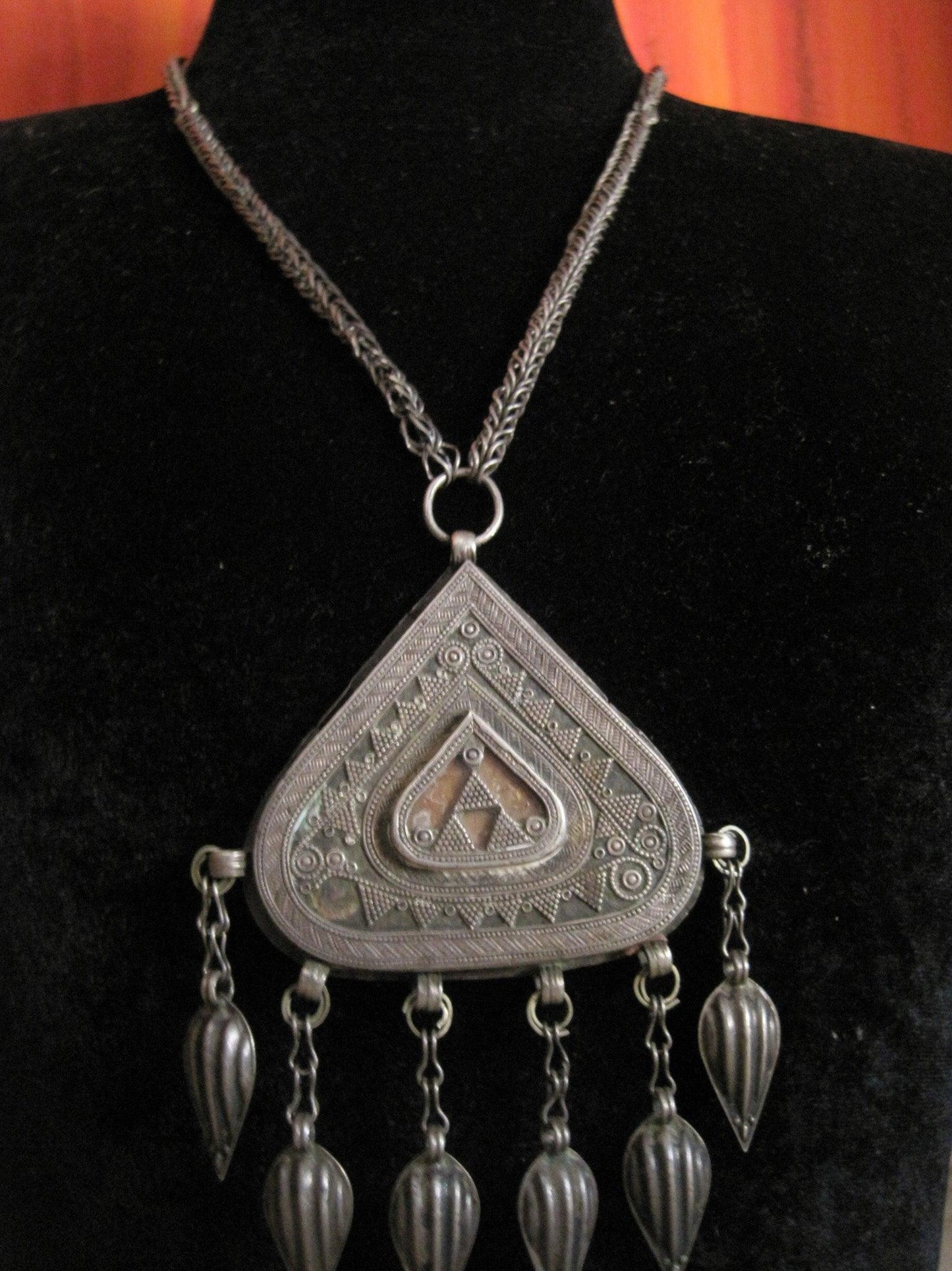 Vintage Silver Kazakh Pendant Necklace - Anteeka