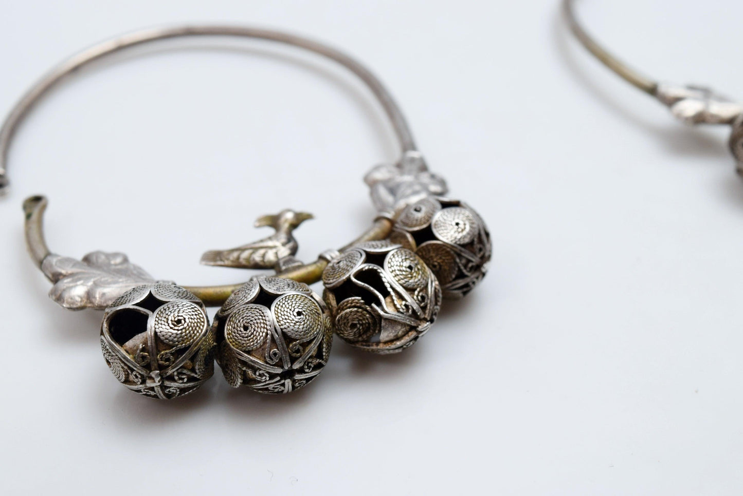 Vintage Silver Kurdish Hoop Earrings With Bird - Anteeka