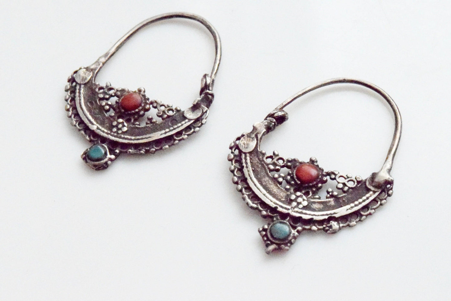 Vintage Silver Pashtun Hoop Earrings - Anteeka