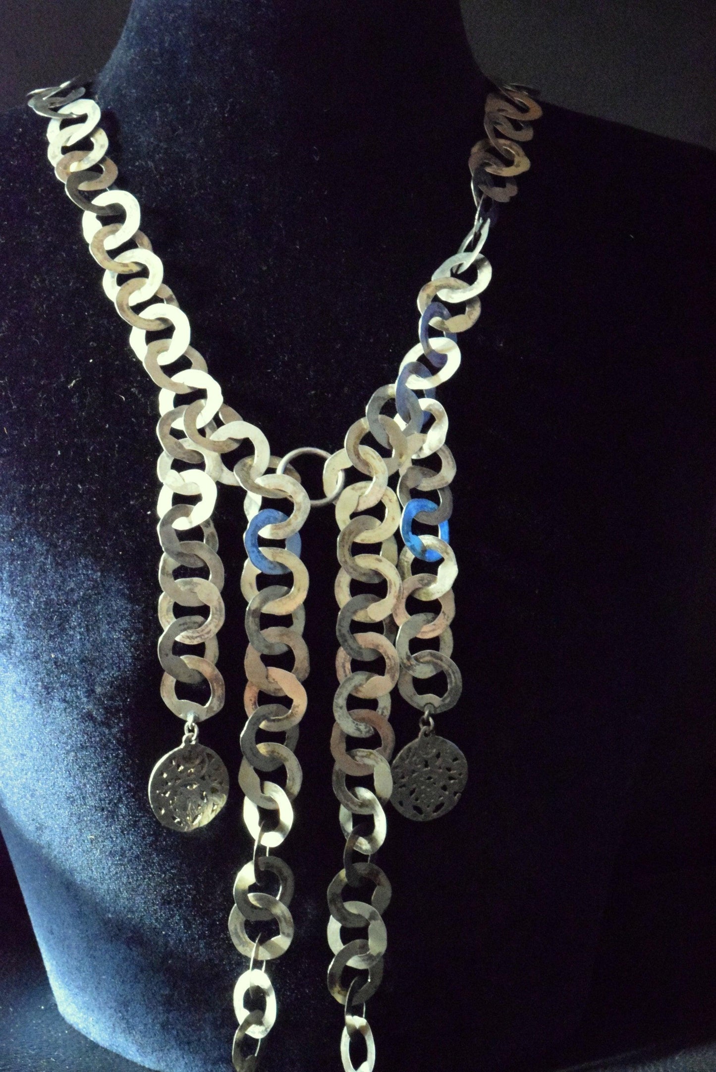 ON HOLD - Vintage Silver Tunisian Rihana Chain Necklace with Berber Pendants - Anteeka