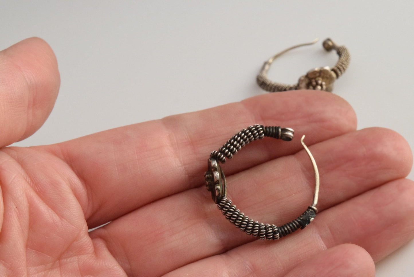 Vintage Small Indian Silver Hoop Earrings or Nose Rings - Anteeka