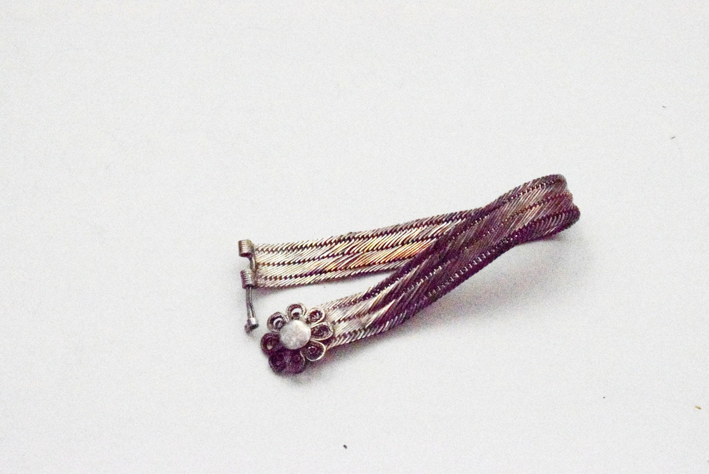 Vintage Trabzon Thin Hand Woven Silver Bracelet from Turkey - Anteeka