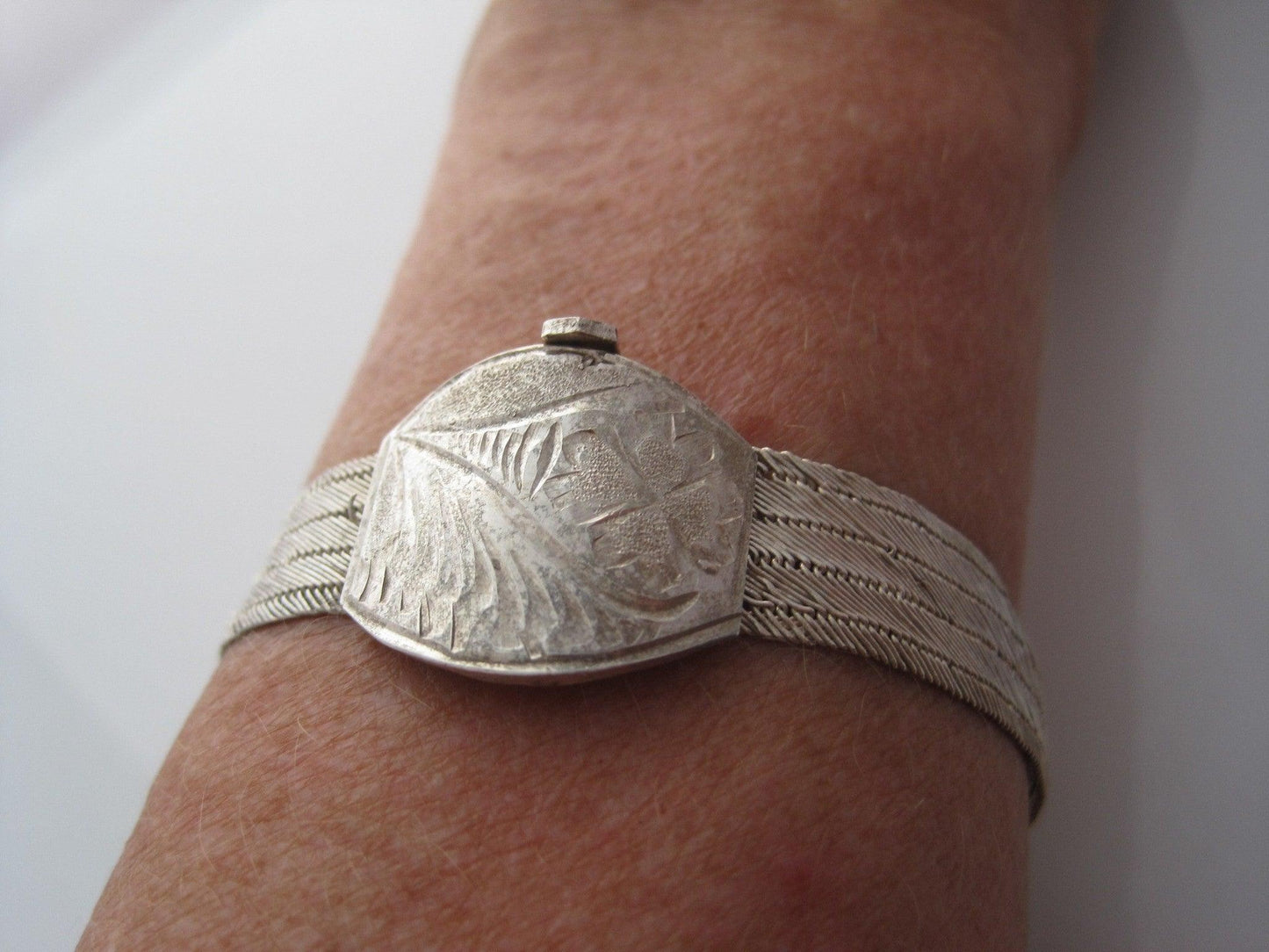 Vintage Trabzon Turkish Thin Hand Woven Silver Bracelet - Anteeka