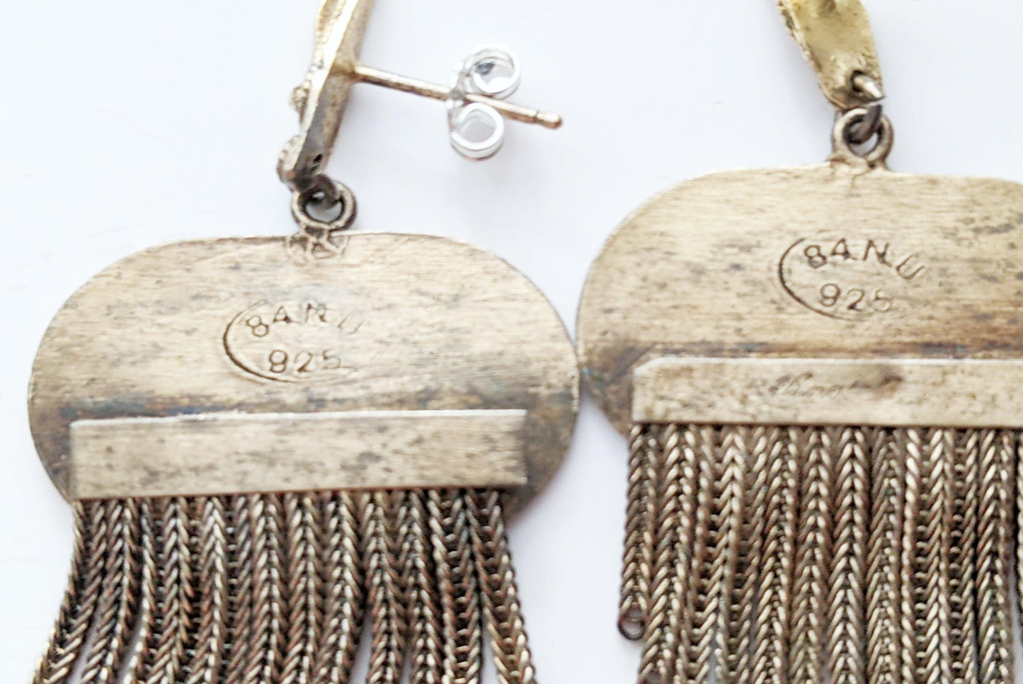 Vintage Turkish Silver and Enamel Tassel Post Earrings - Anteeka