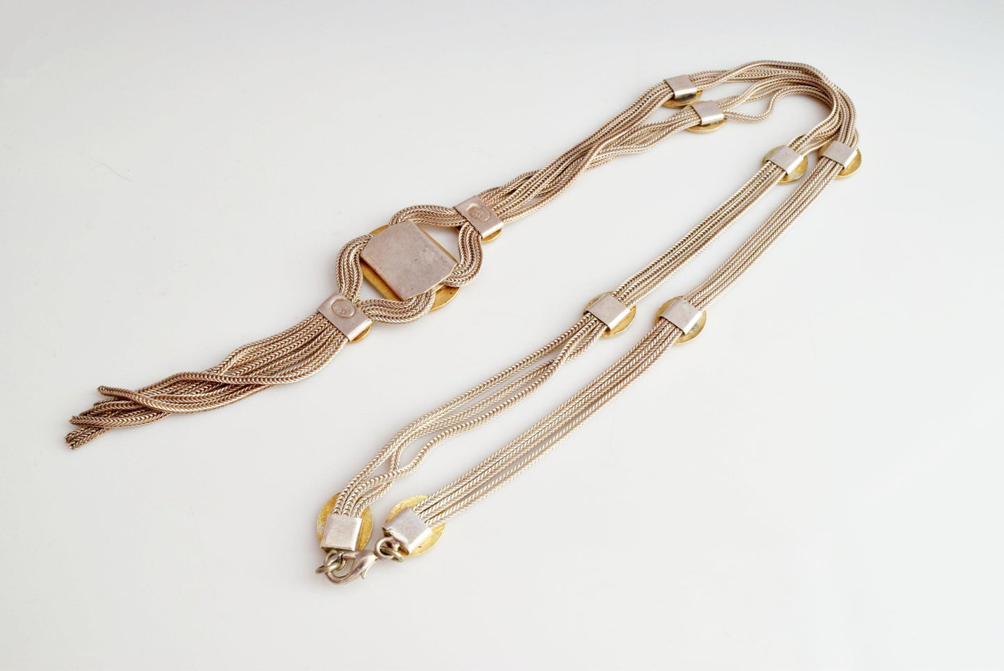 Vintage Turkish Sterling Silver and Enamel Long Tassel Necklace - Anteeka