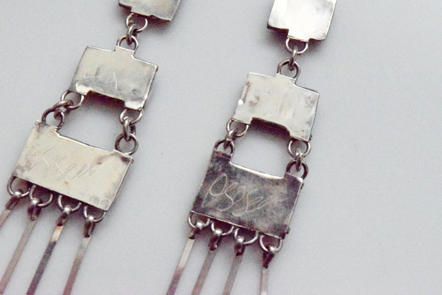 Vintage Zuni Needlework Turquoise Dangle Earrings by Ophelia Soseeah - Anteeka