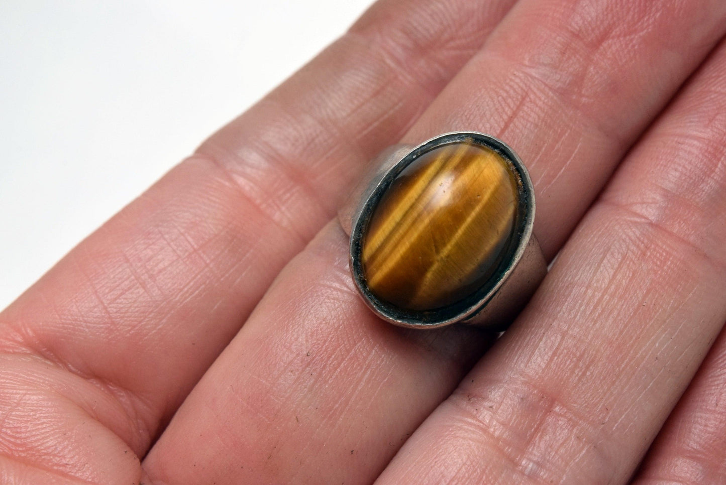 Vintage Middle Eastern Silver and Tiger's Eye Ring