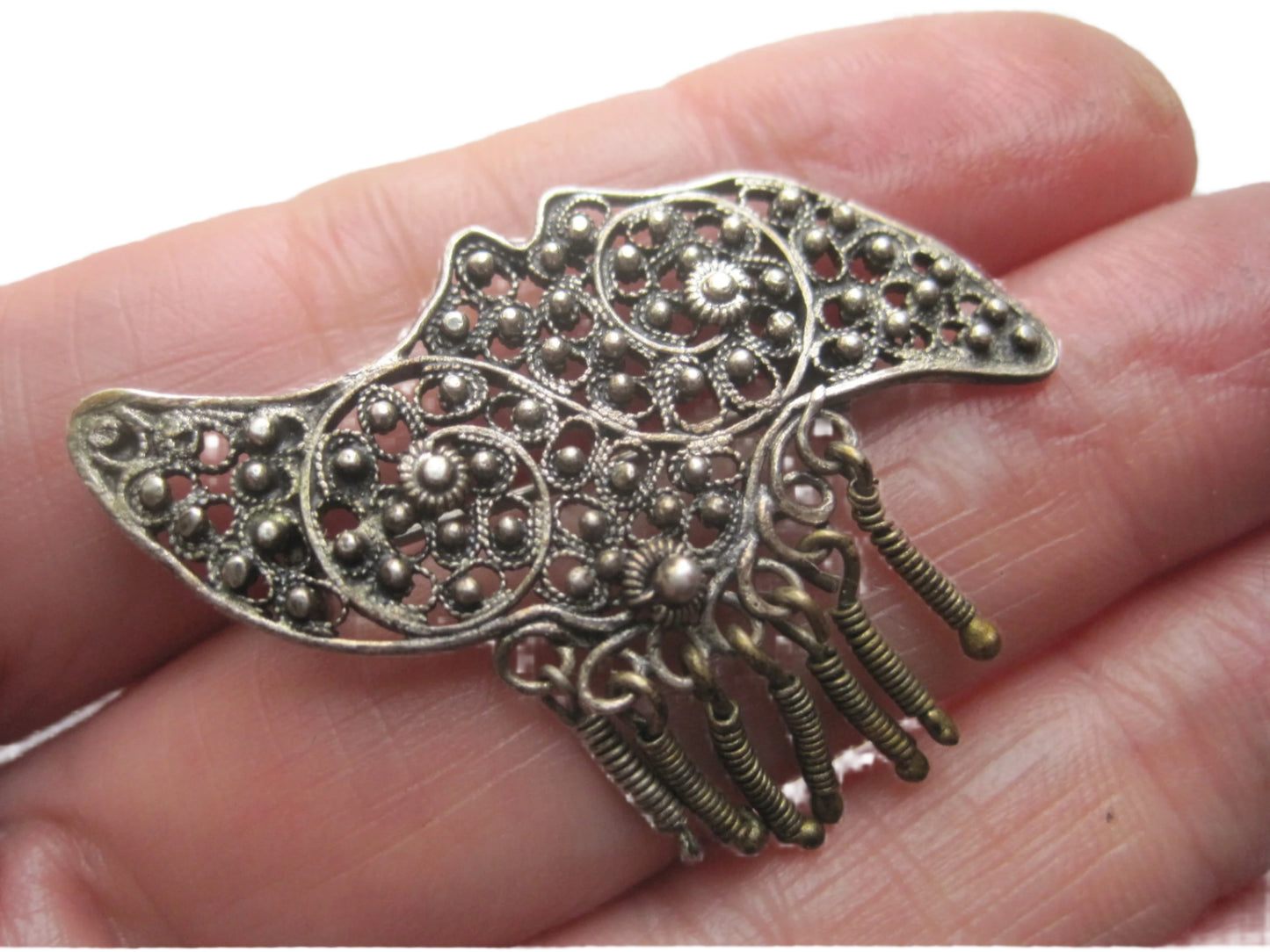 Vintage Silver Filigree Balkan Brooch from the Ottoman Era