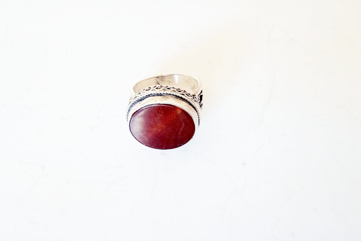 Vintage Silver and Carnelian Ring Size 8 3/4