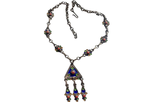 Vintage Silver and Enamel and Coral Amazigh Petite Choker Necklace from Algeria