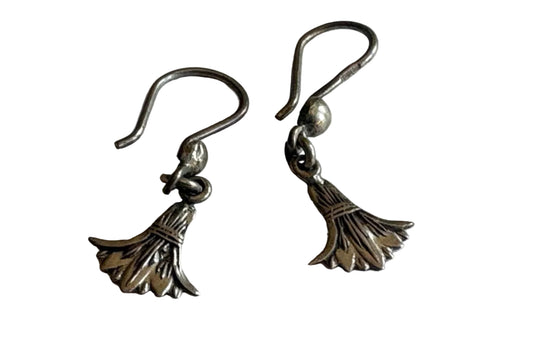 Pair of silver lotus earrings on a white background