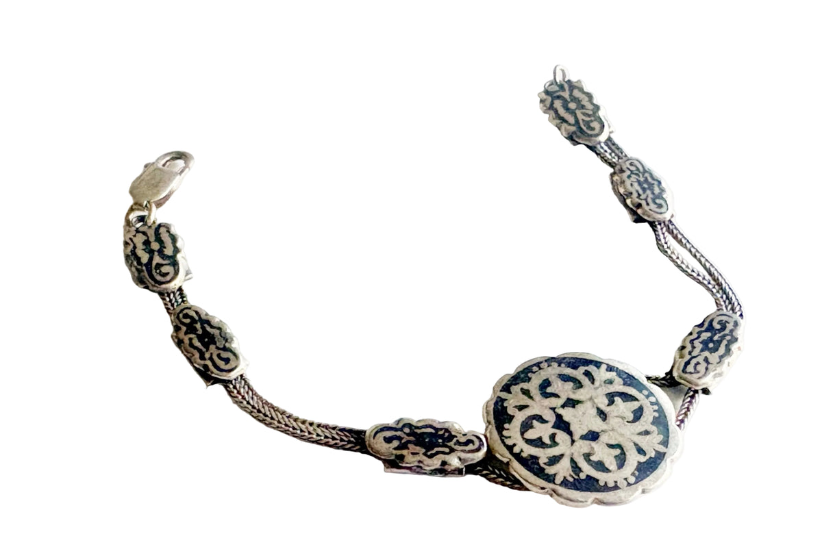 Silver and niello chain bracelet