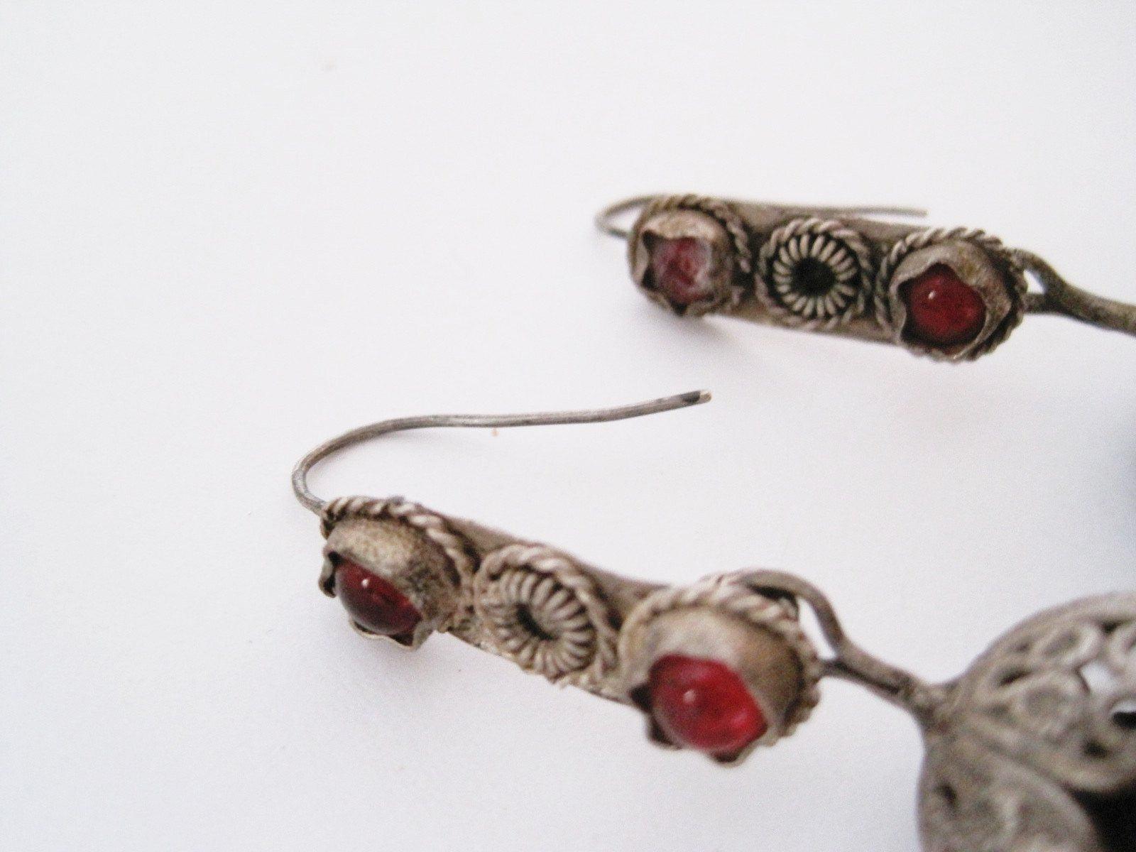 Antique Balkan Filigree Button Earrings - Anteeka
