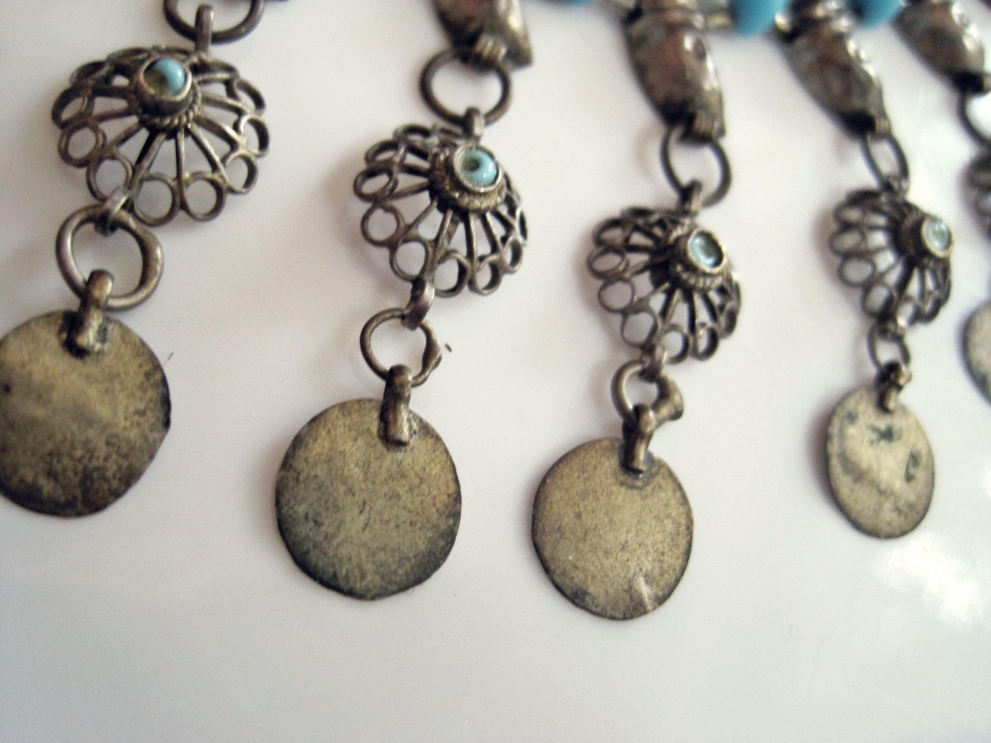 Antique Balkan Ottoman Silver and Blue Beads Choker Necklace - Anteeka