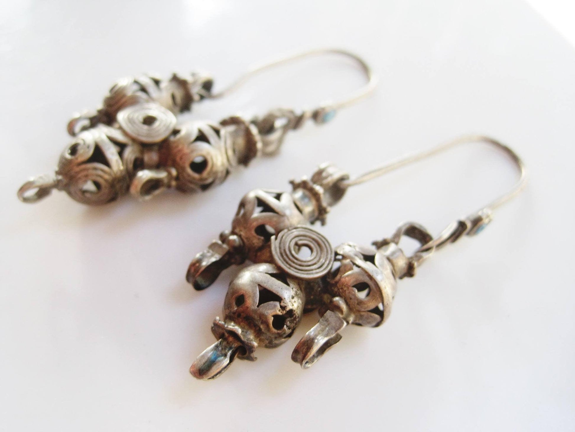Antique Central Asian Silver Tajik Earrings - Anteeka