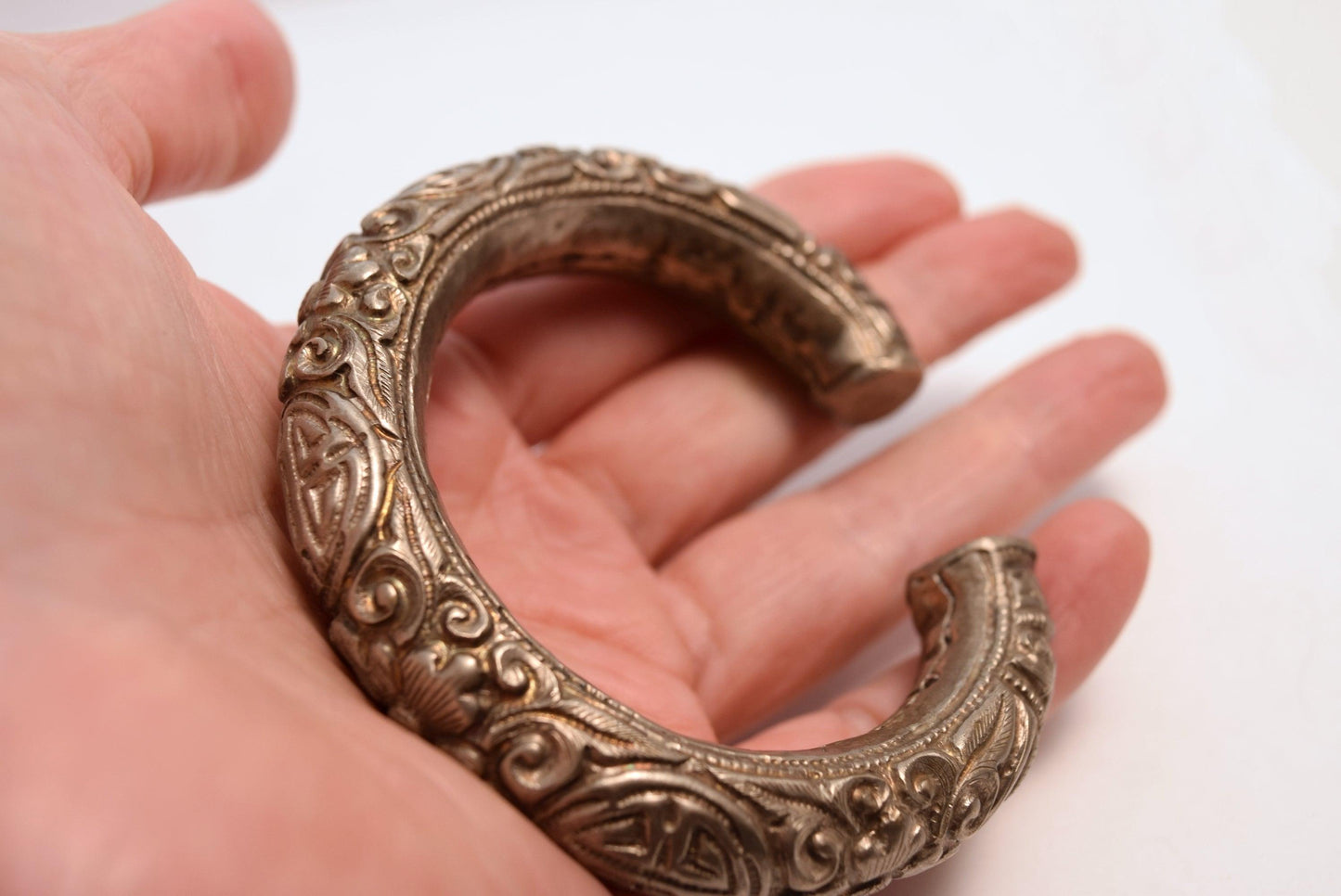 Antique Chinese Repousse Bracelet with Auspicious Symbols - Anteeka
