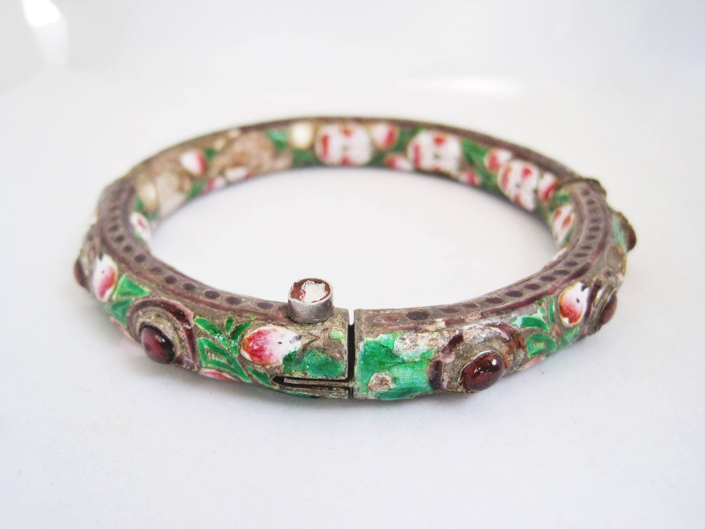 Antique Indian Enamel and Silver Bracelet or Kada - Anteeka