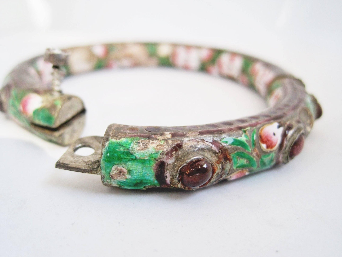 Antique Indian Enamel and Silver Bracelet or Kada - Anteeka