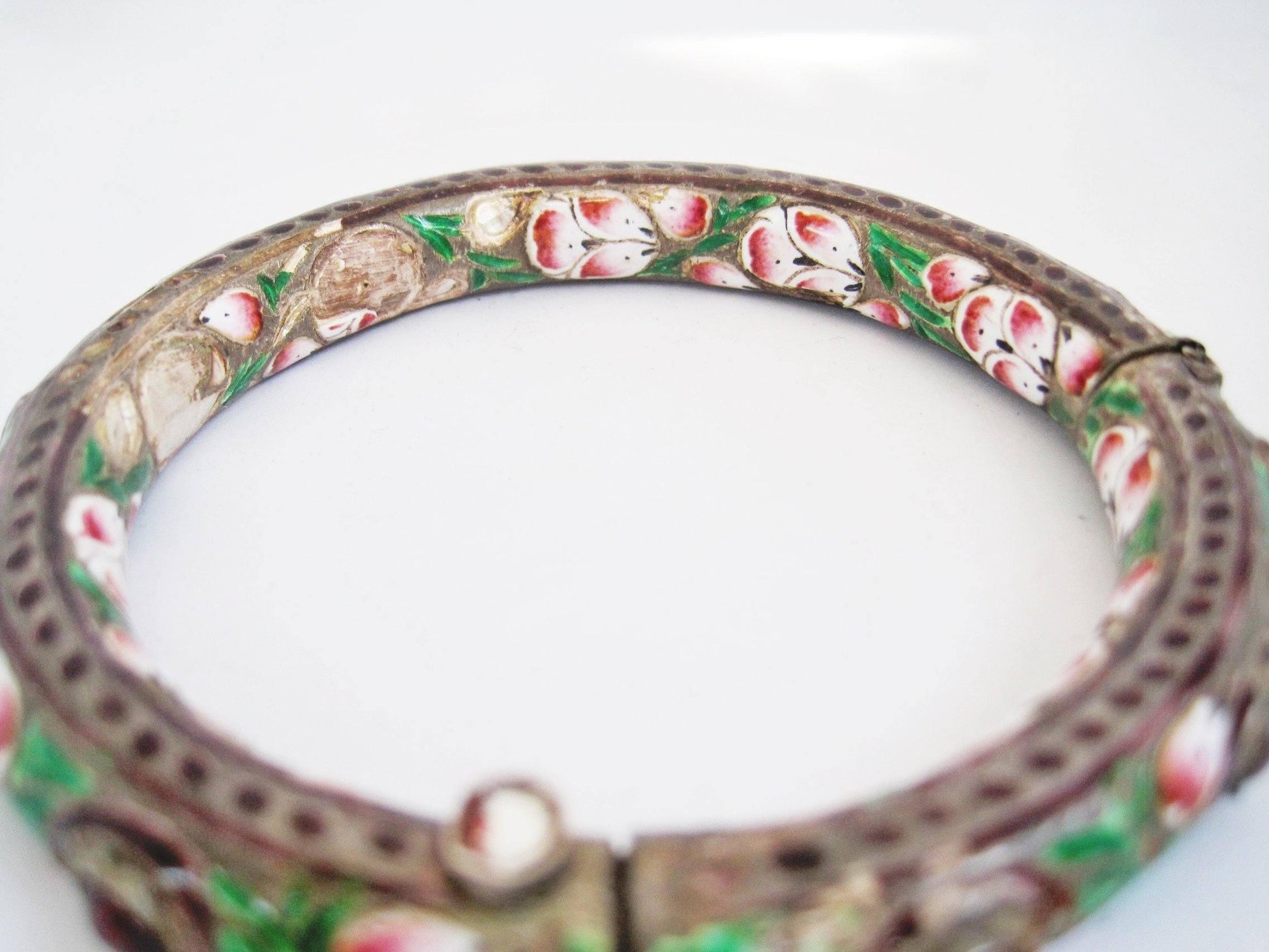 Antique Indian Enamel and Silver Bracelet or Kada - Anteeka